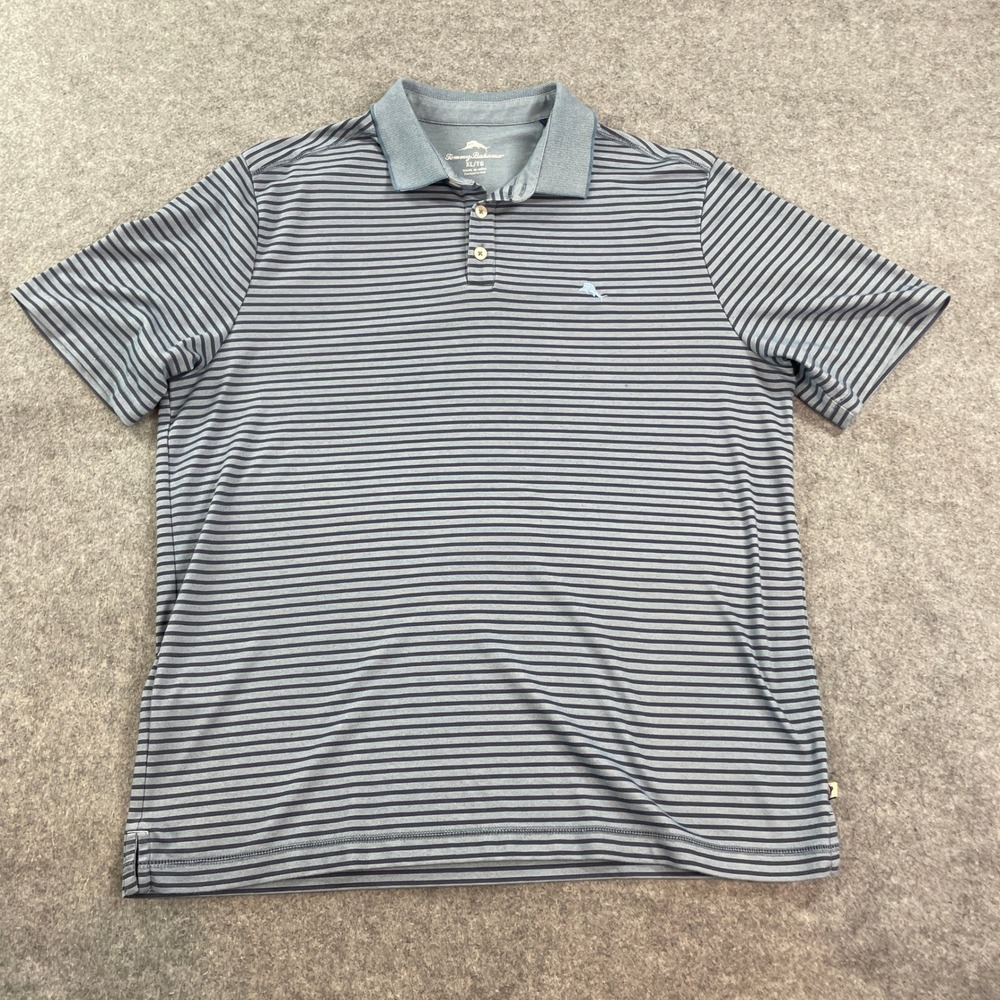 Tommy Bahama Mens Polo Shirt XL Blue Striped Striped Short Sleeve - Picture 2 of 12